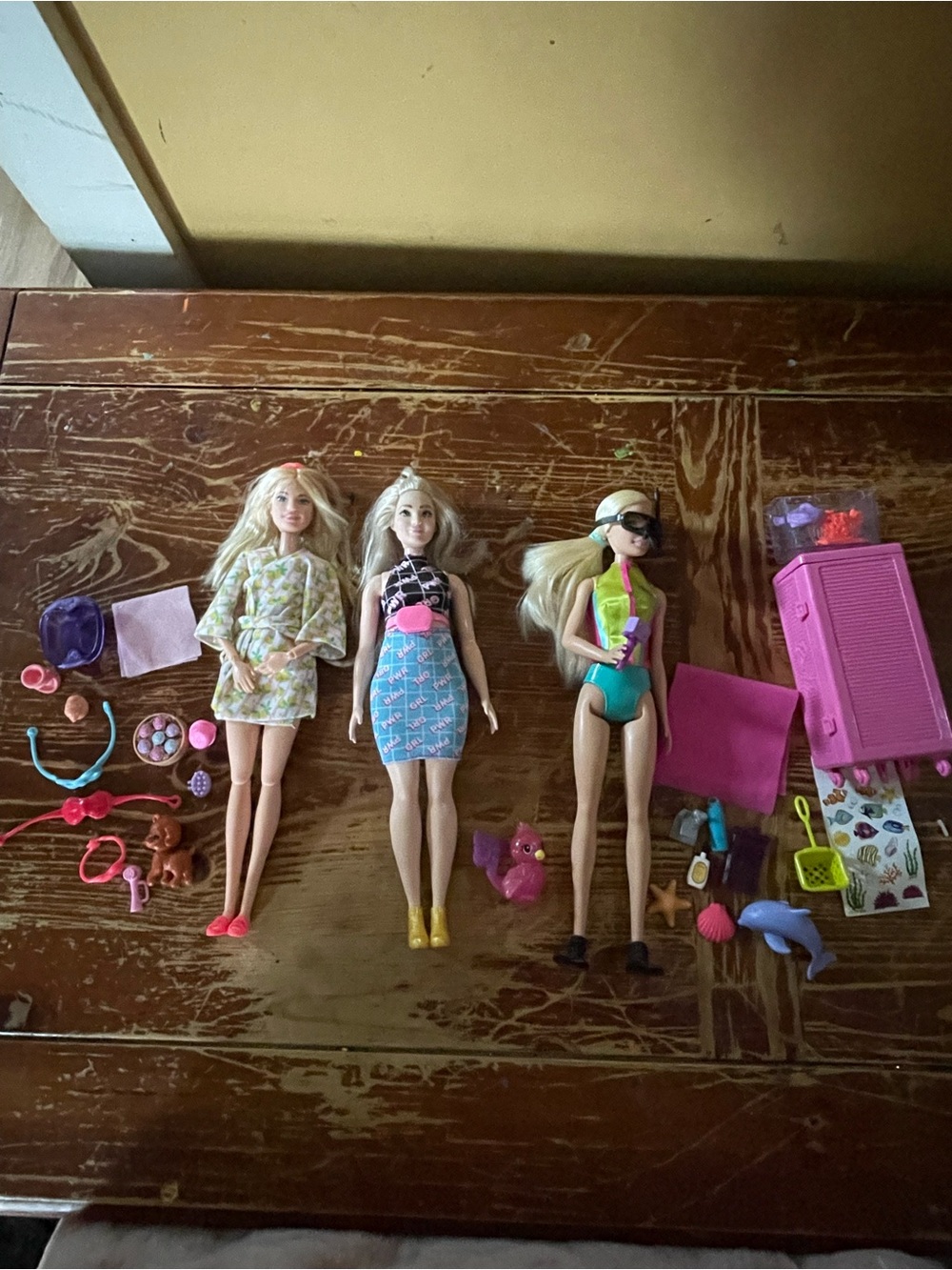 3 Barbie Dolls with Accessories - Pink, Teal & Yellow